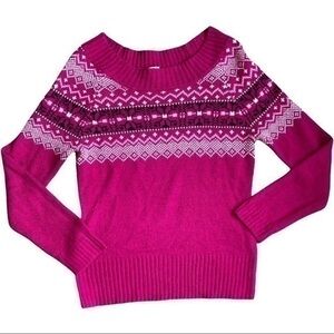 OP size large 11/13 jrs pink sweater super soft with wide oval neck to shoulders